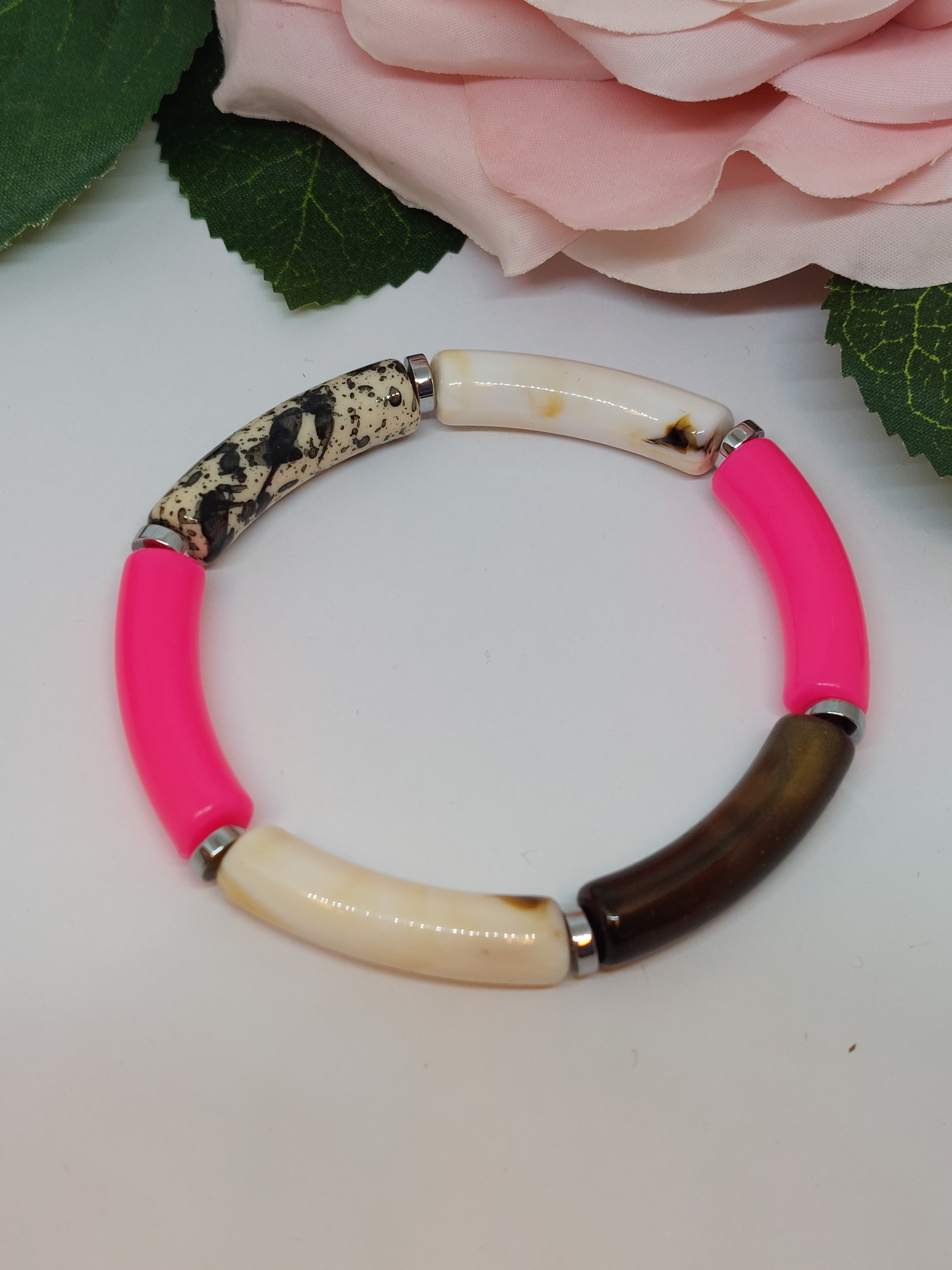 Armband Neon roze/marble ivoor