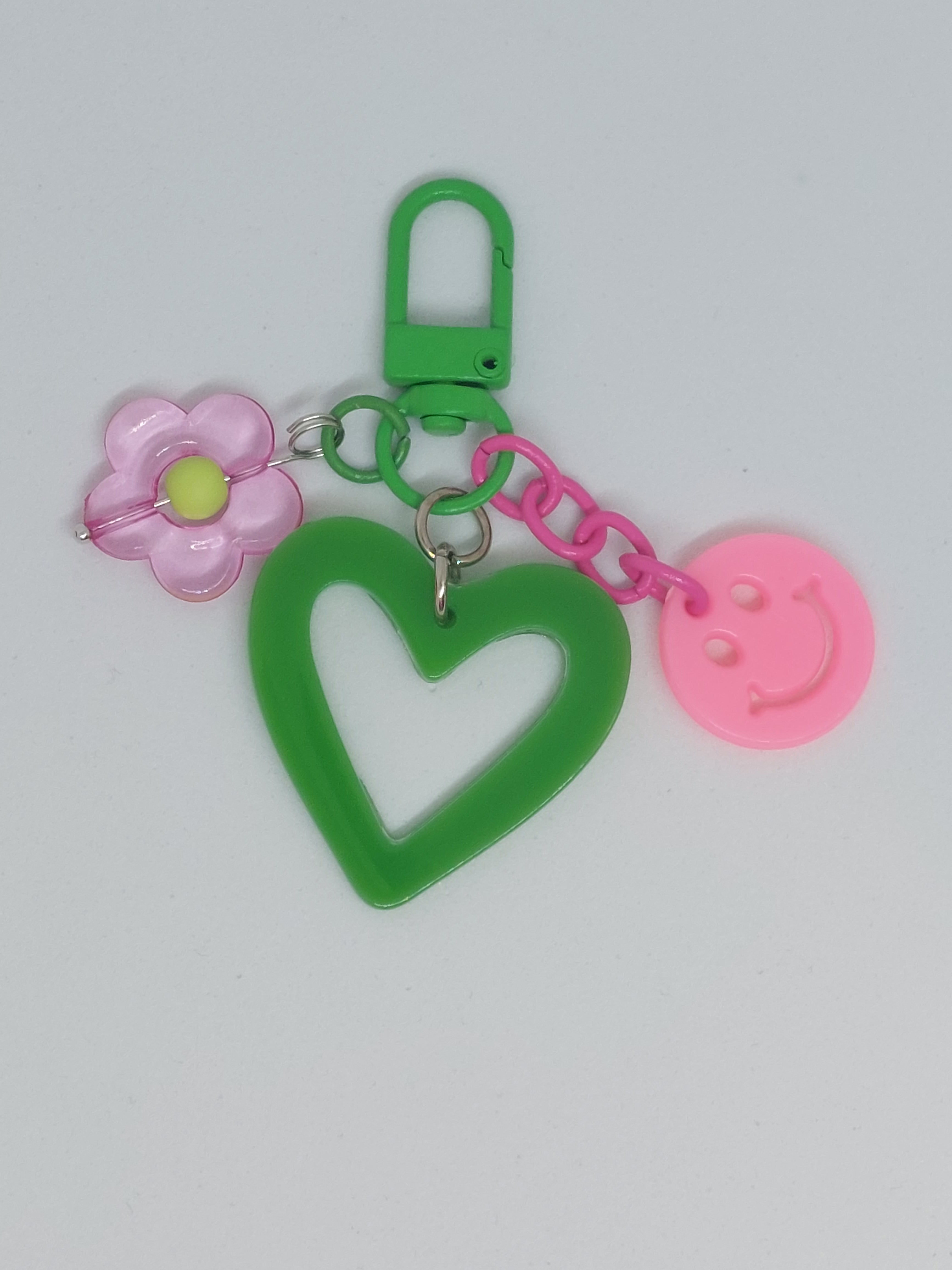 Sleutelhanger hartje groen/roze
