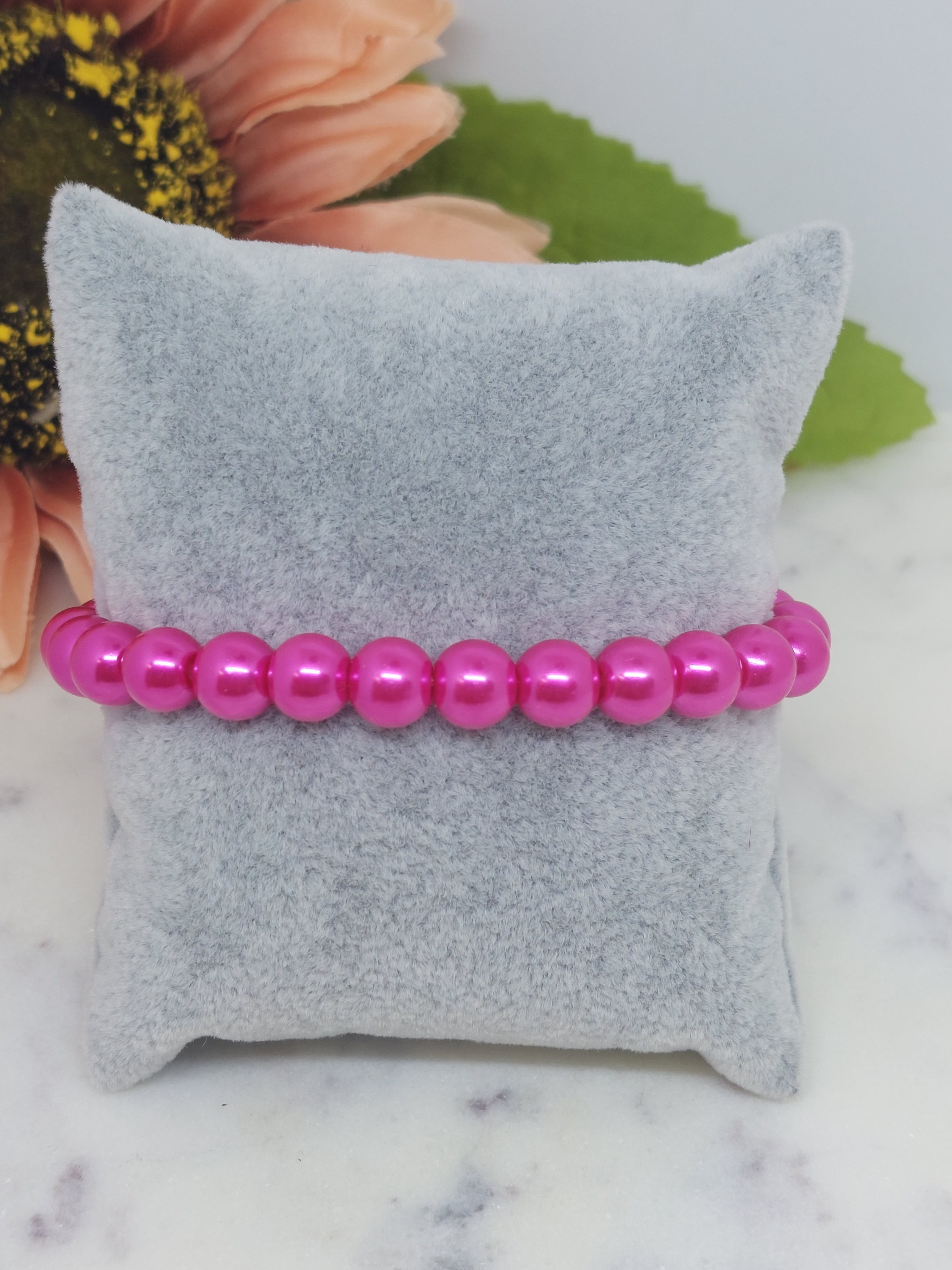Kralen armband parel Fuchsia 8mm