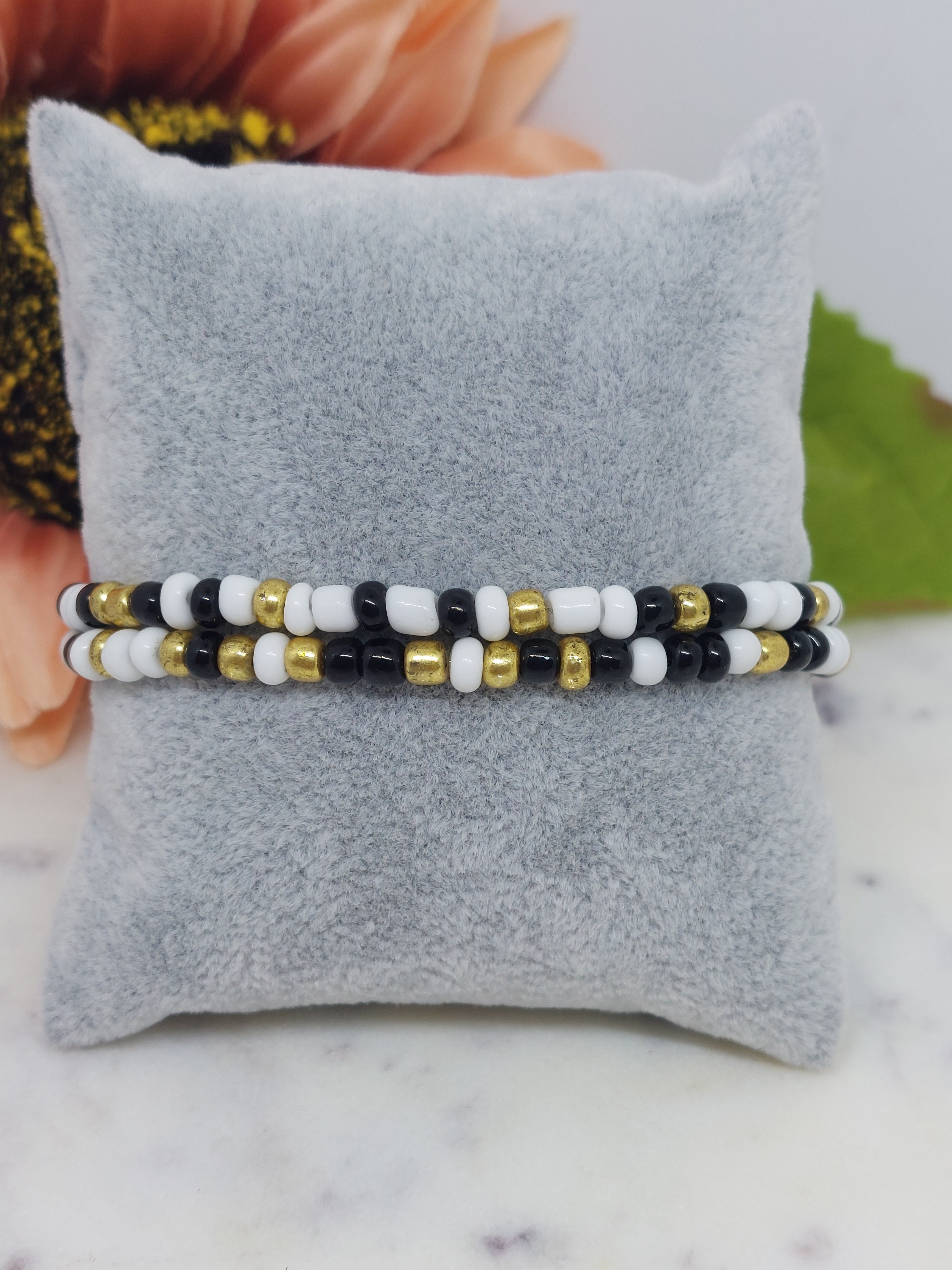 Wikkelarmband zwart/wit/goud