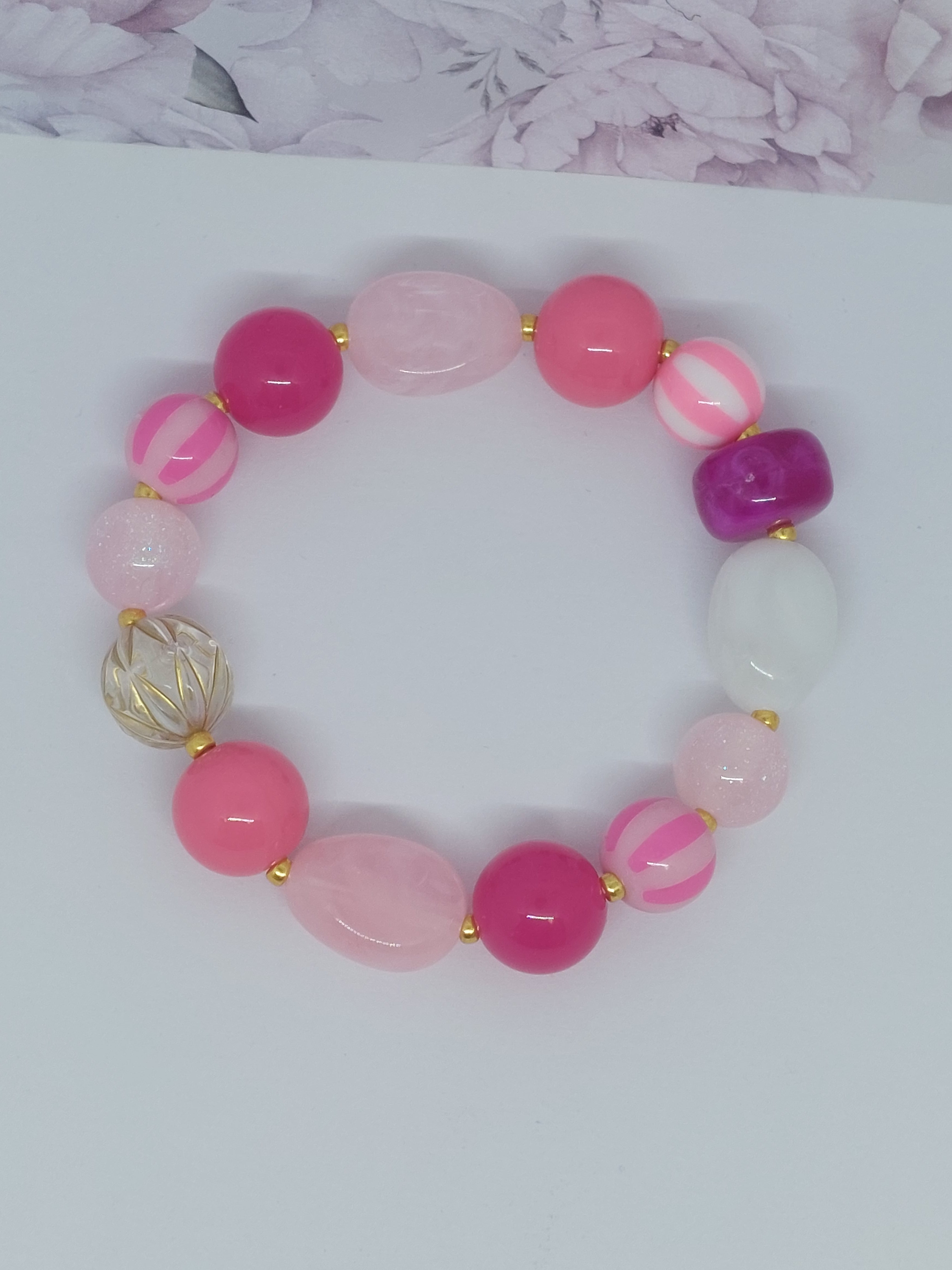 Kralen armband Mix Roze/wit