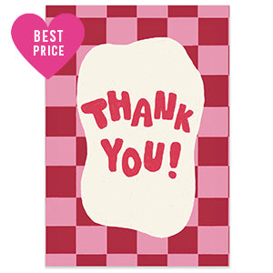 "Thank you" Dark pink-rust red-off white