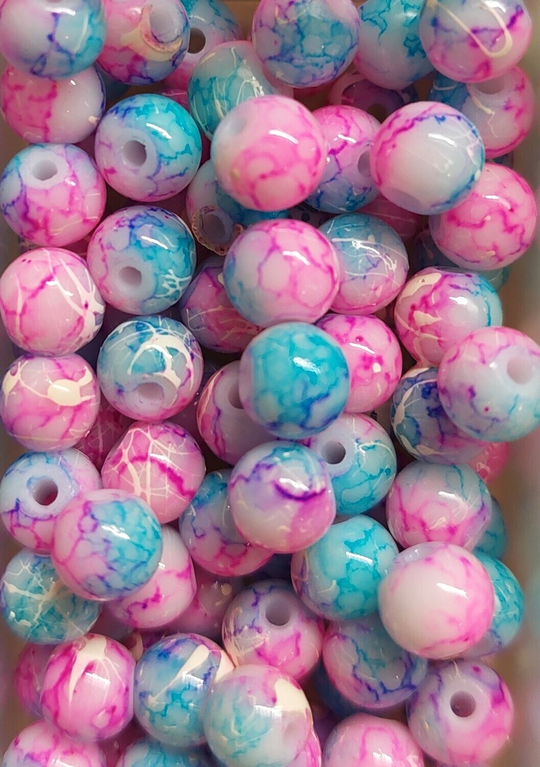 Glas kraal 6mm Roze/blauw