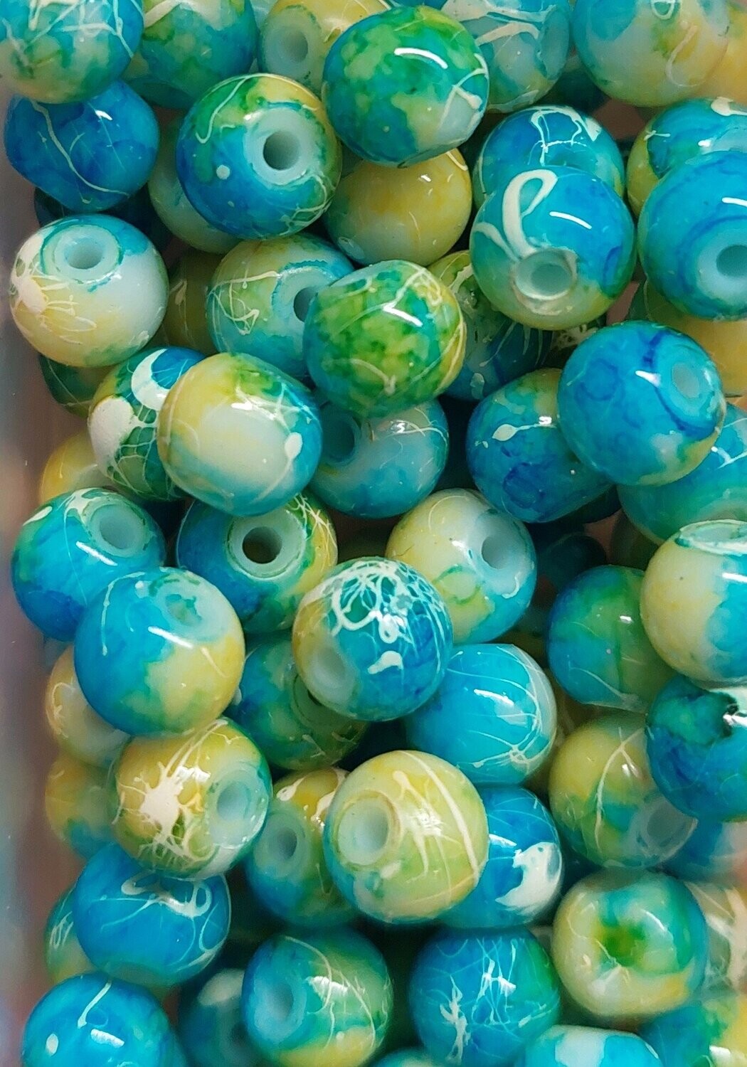 Glas kraal 6mm Blauw/geel