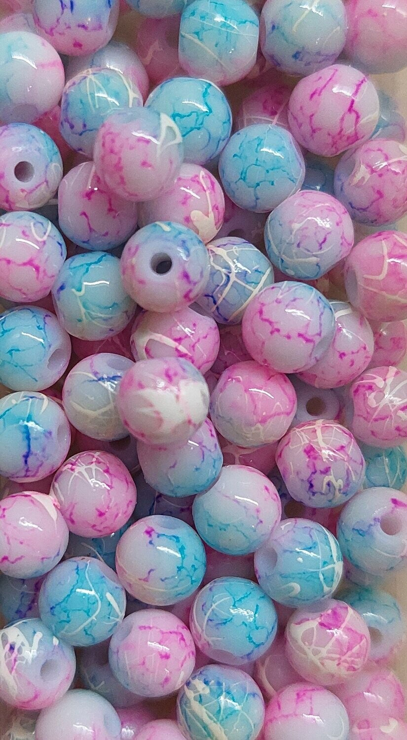 Glas kraal 6mm Licht roze/licht blauw