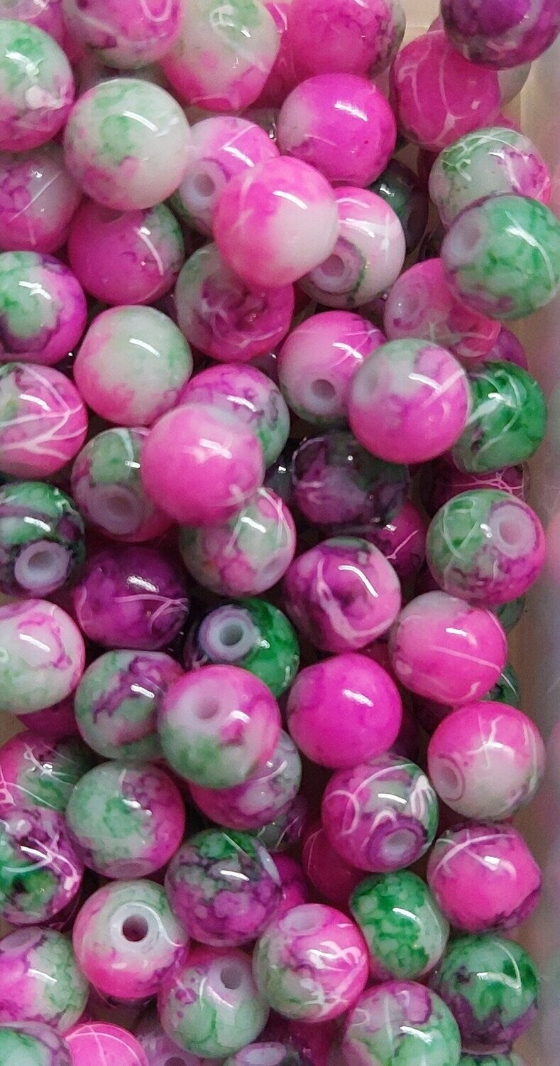 Glas kraal 6mm Groen/roze