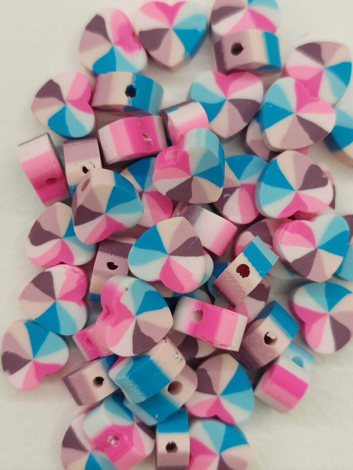 Fimo kraal hartje blauw/roze/paars