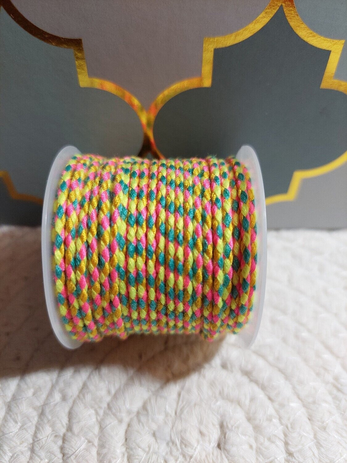 Trendy koord gevlochten 2 mm Neon yellow/turquoise