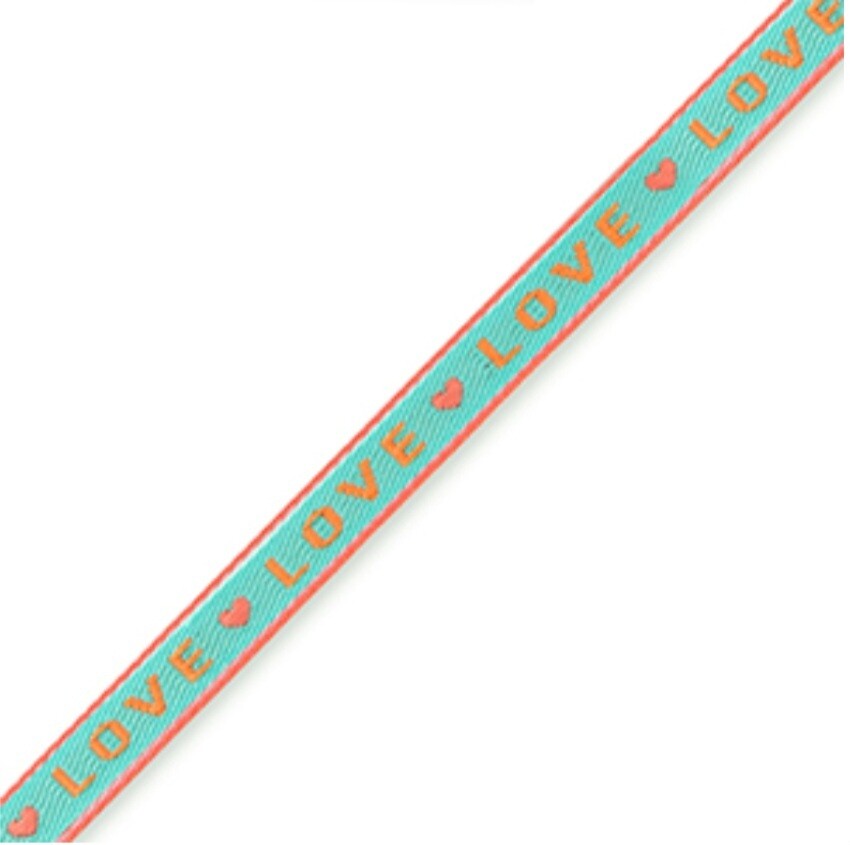 Lint met tekst "love" turquoise/orange