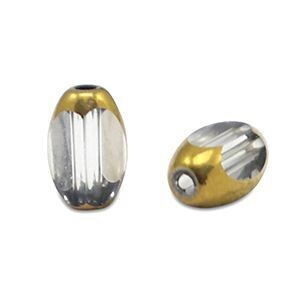 Ovale glaskralen facet Iced grey transparent-gold