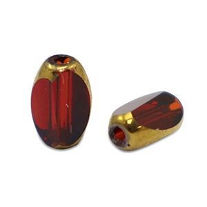 Ovale glaskralen facet Red transparent-gold