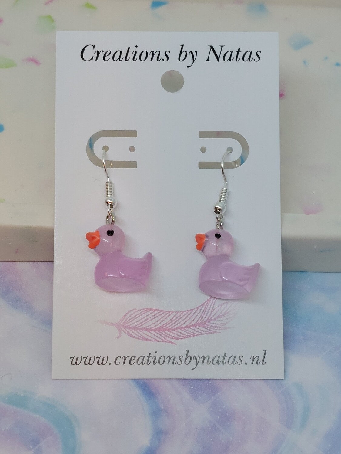 Eendjes oorbellen lila