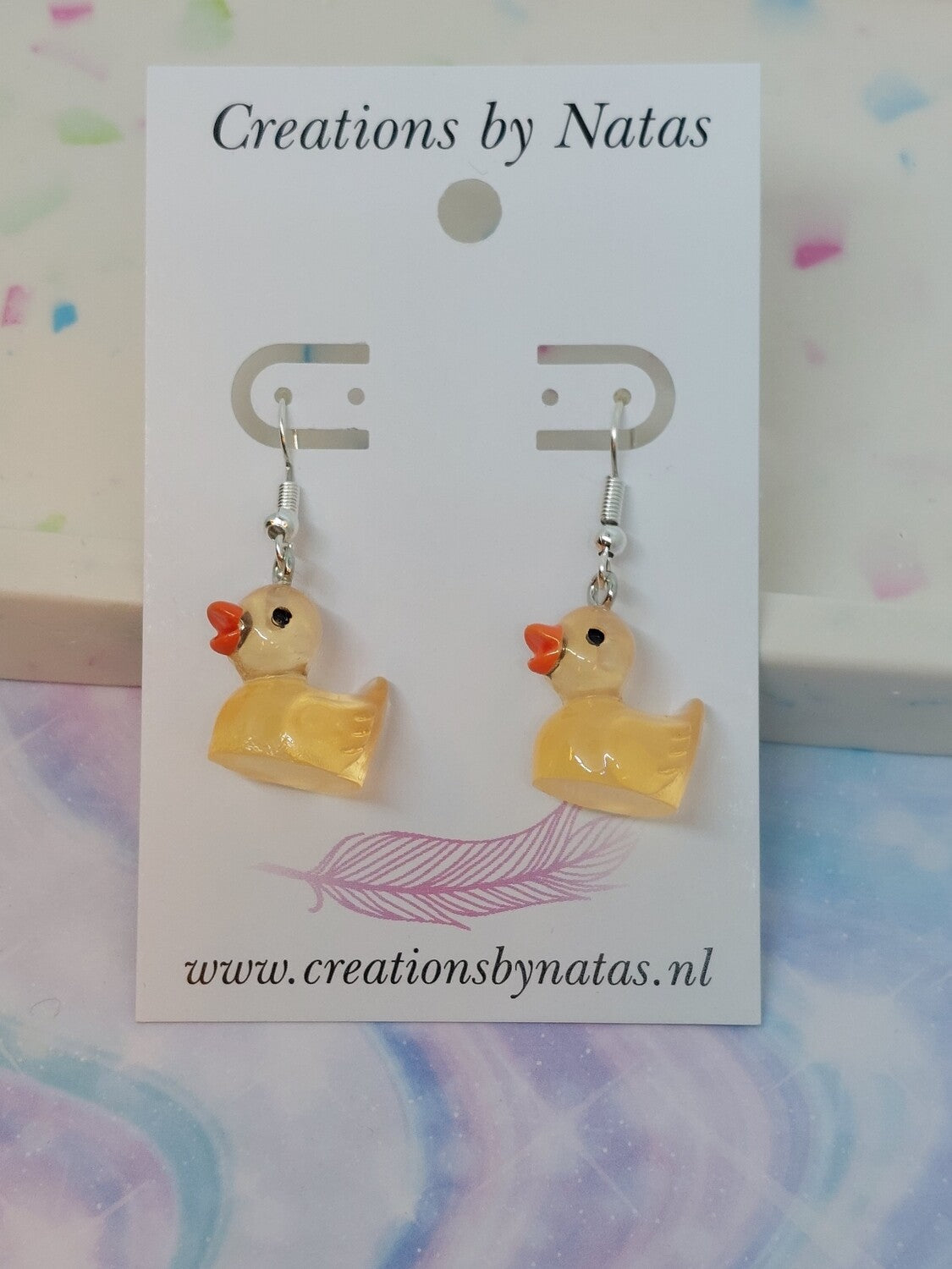 Eendjes oorbellen zalm