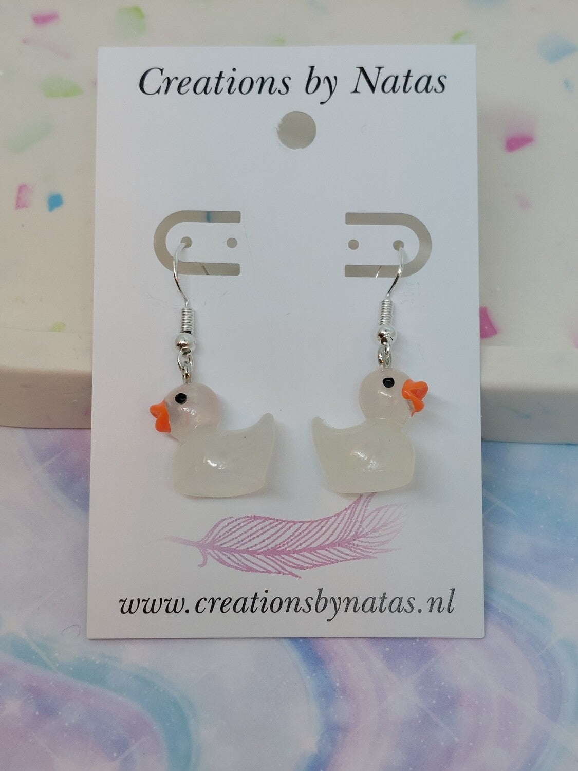 Eendjes oorbellen wit