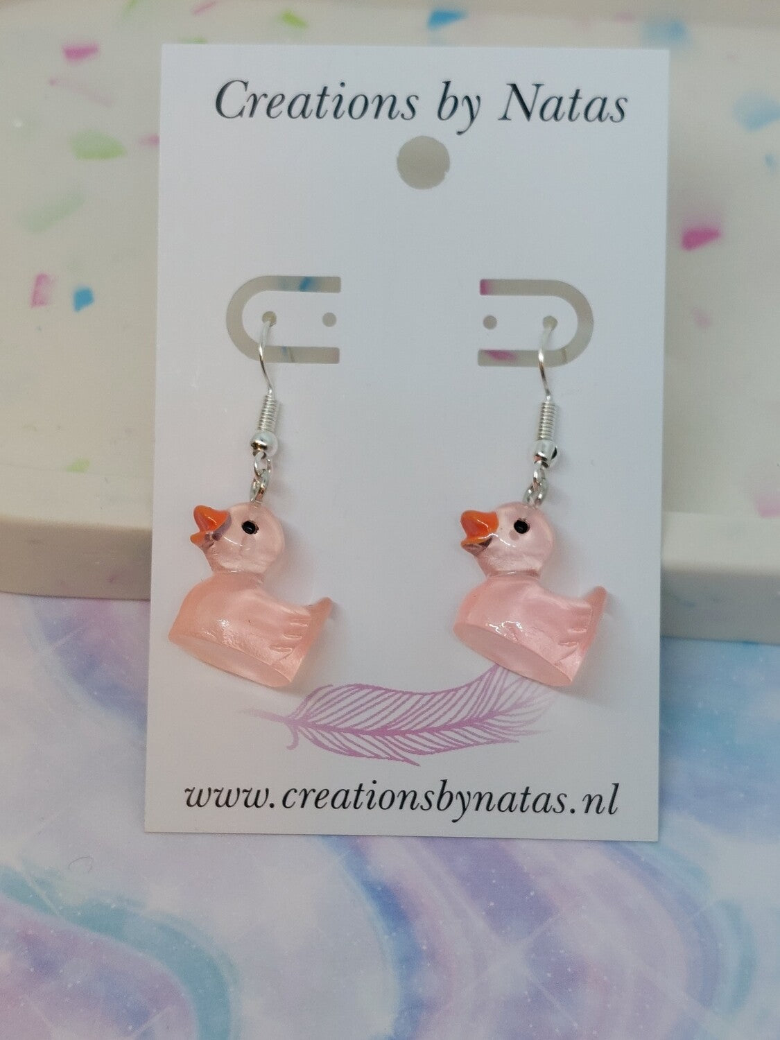 Eendjes oorbellen licht roze