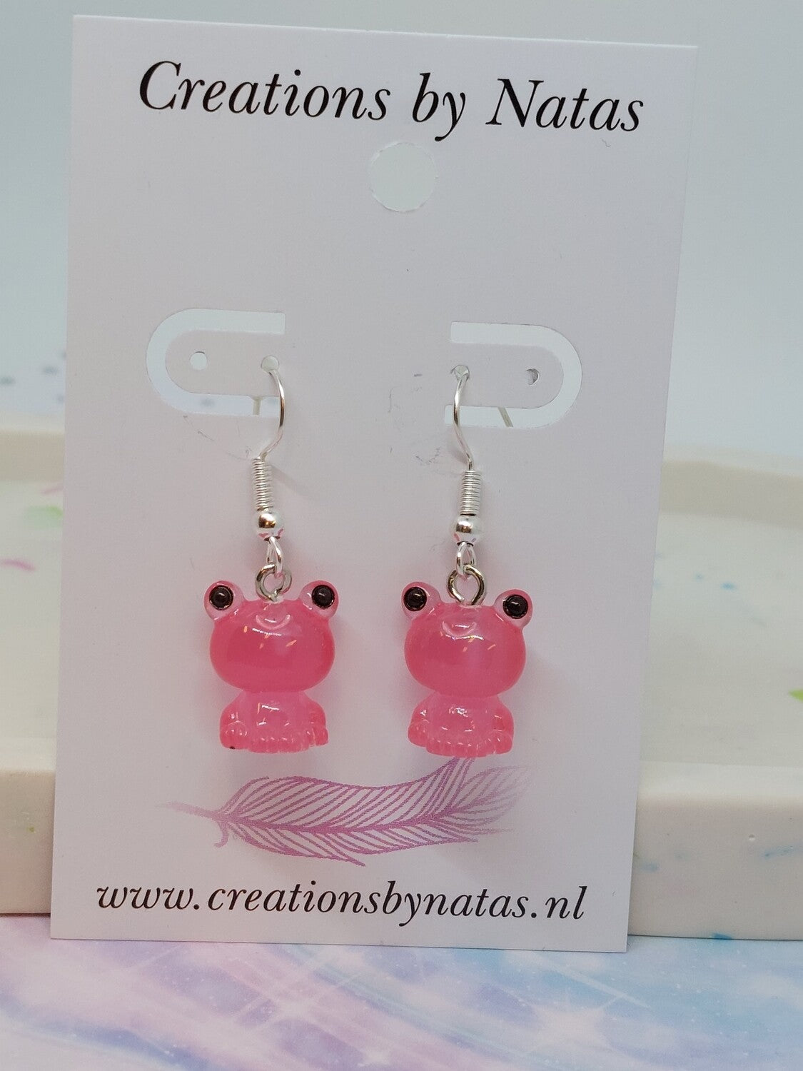 Kikker oorbellen roze
