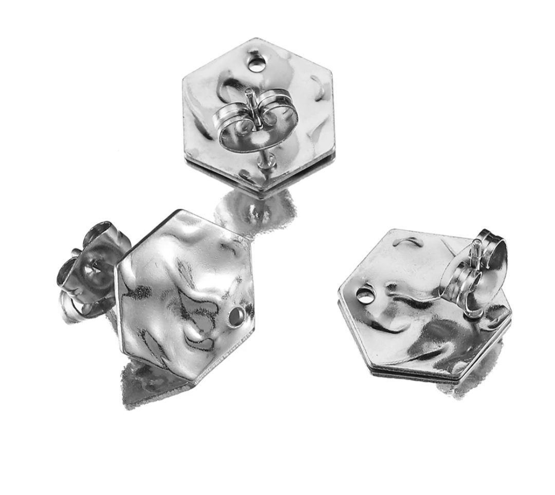 Oorbel hexagon met gat zilver (RVS)