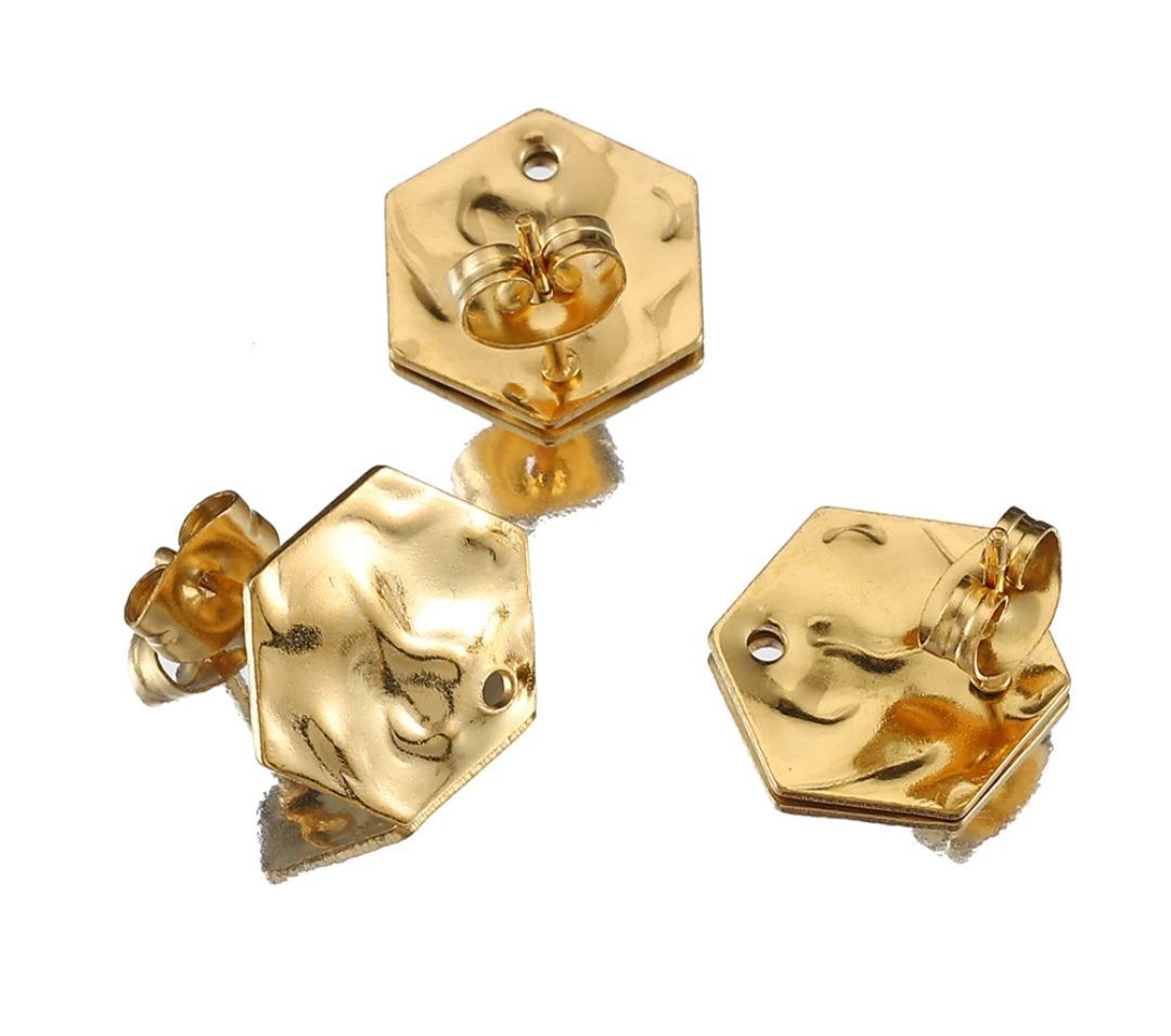 Oorbel hexagon met gat goud (RVS)