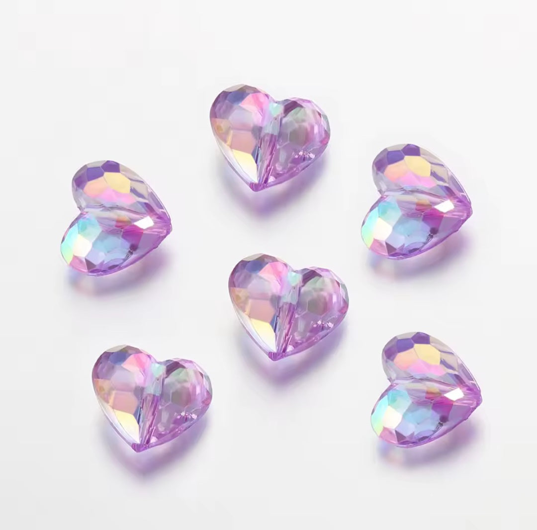 Acryl kraal hart Purple transparant