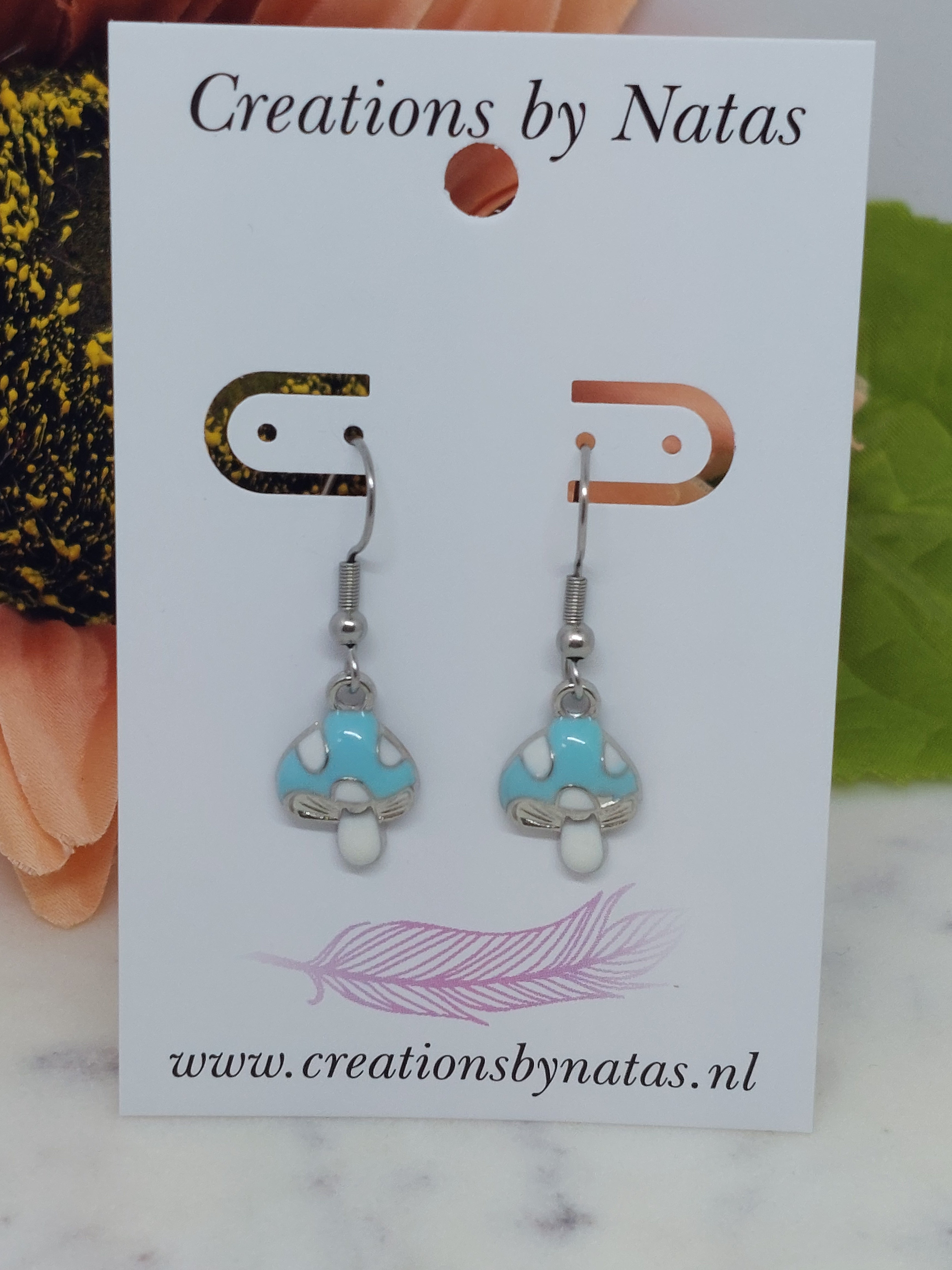 Oorbel paddestoel licht blauw