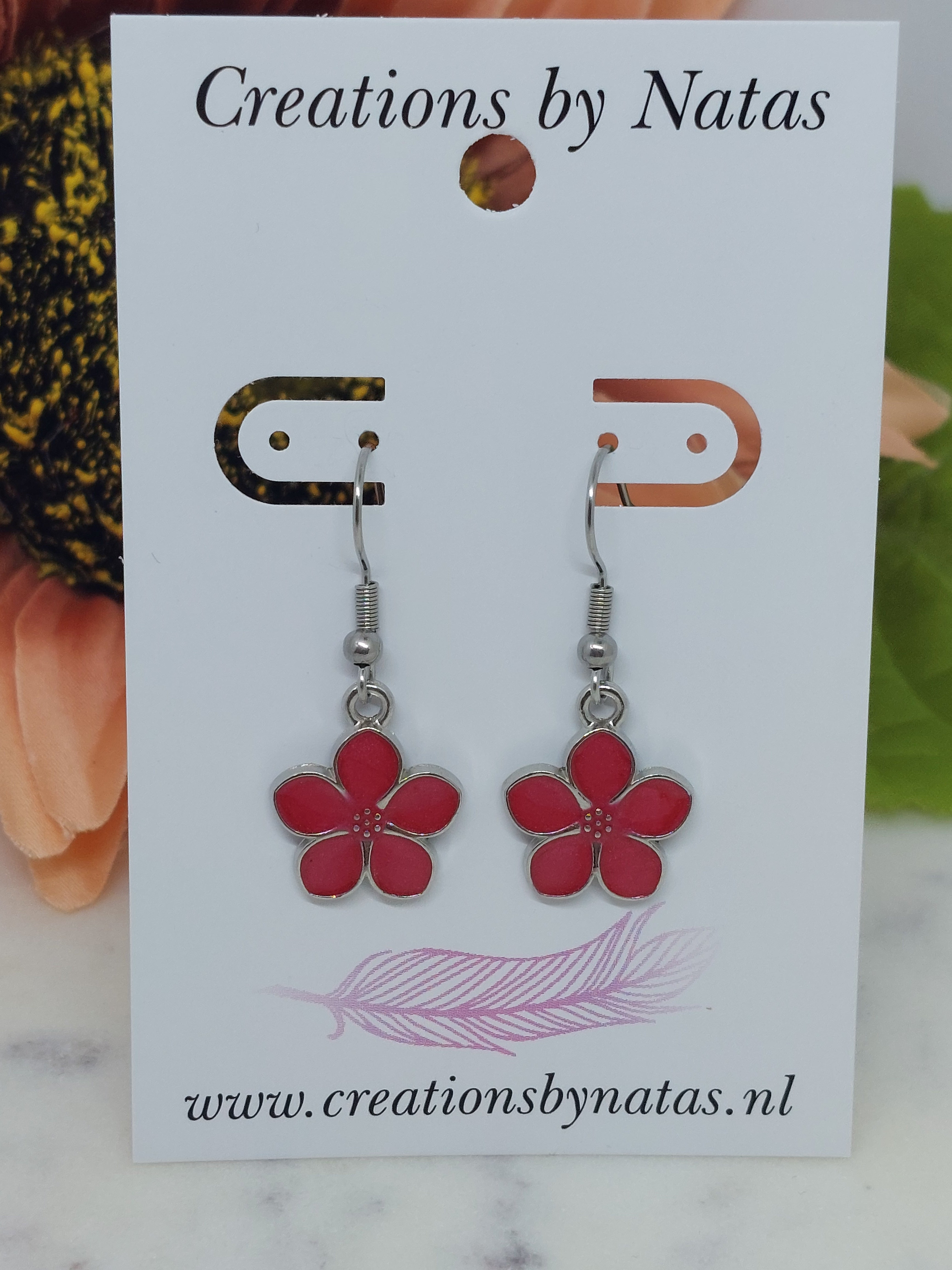 Oorbel roze/rood