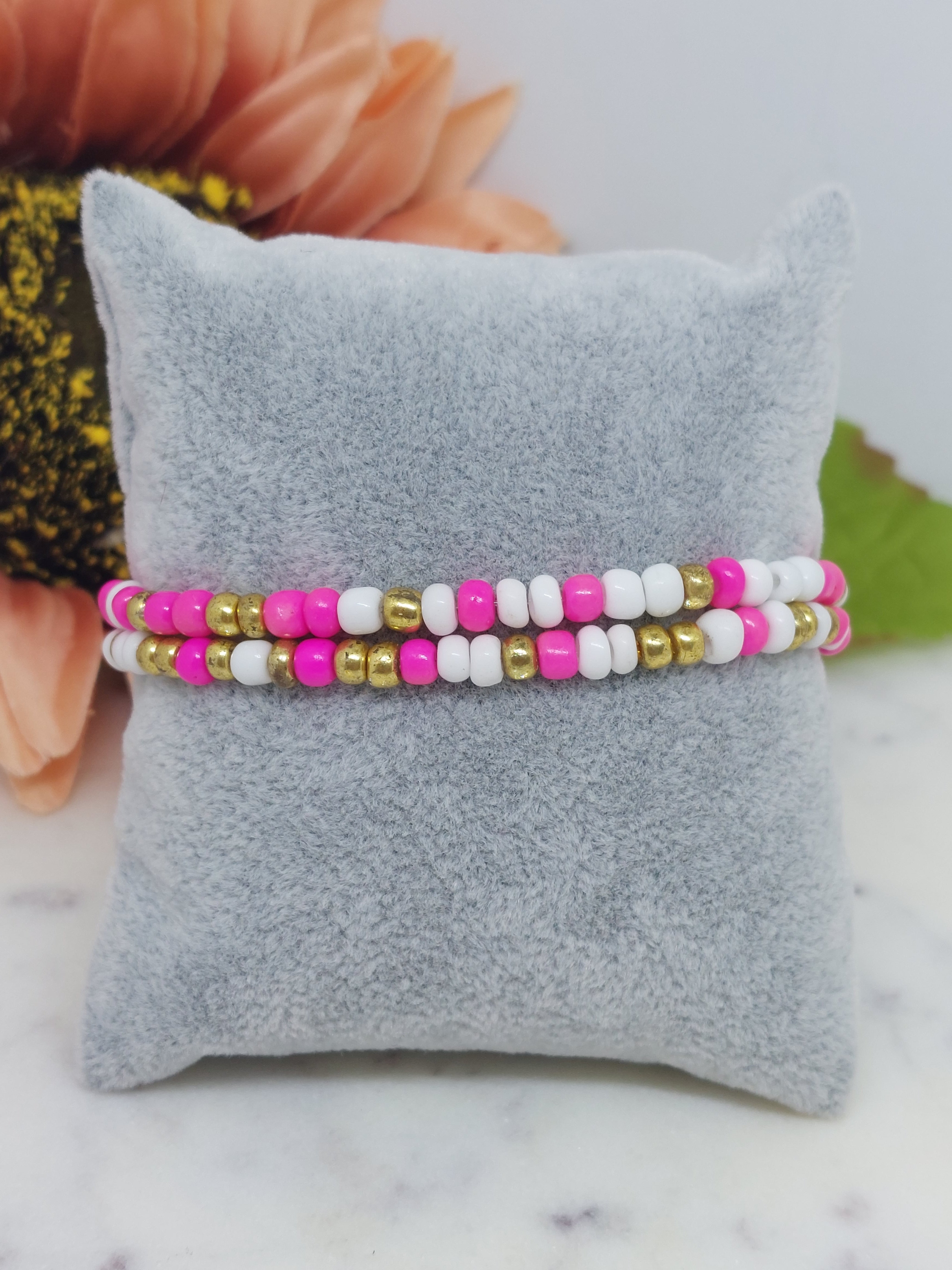 Wikkelarmband roze/wit/goud