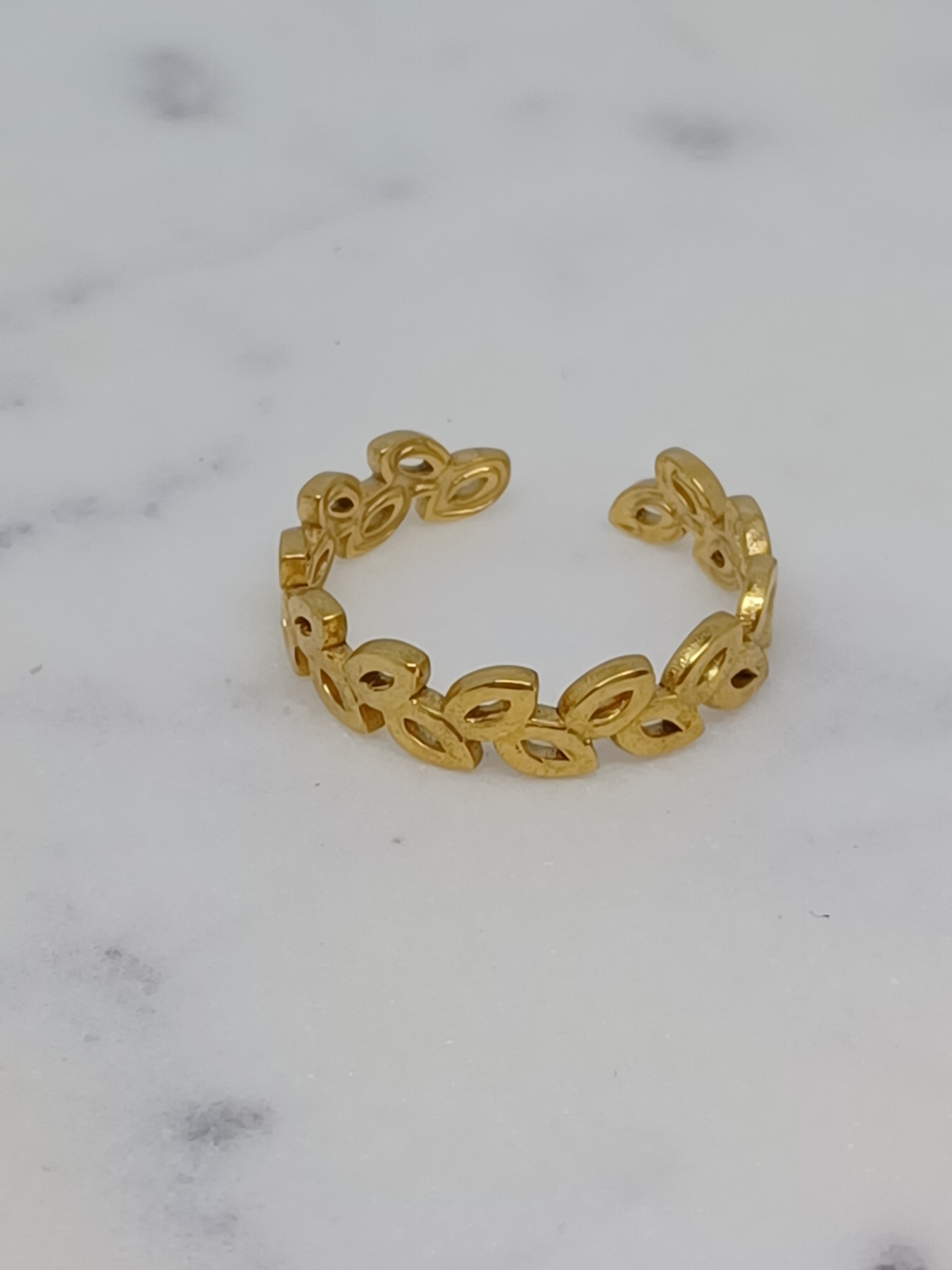 Ring leafs goudkleurig  (RVS)