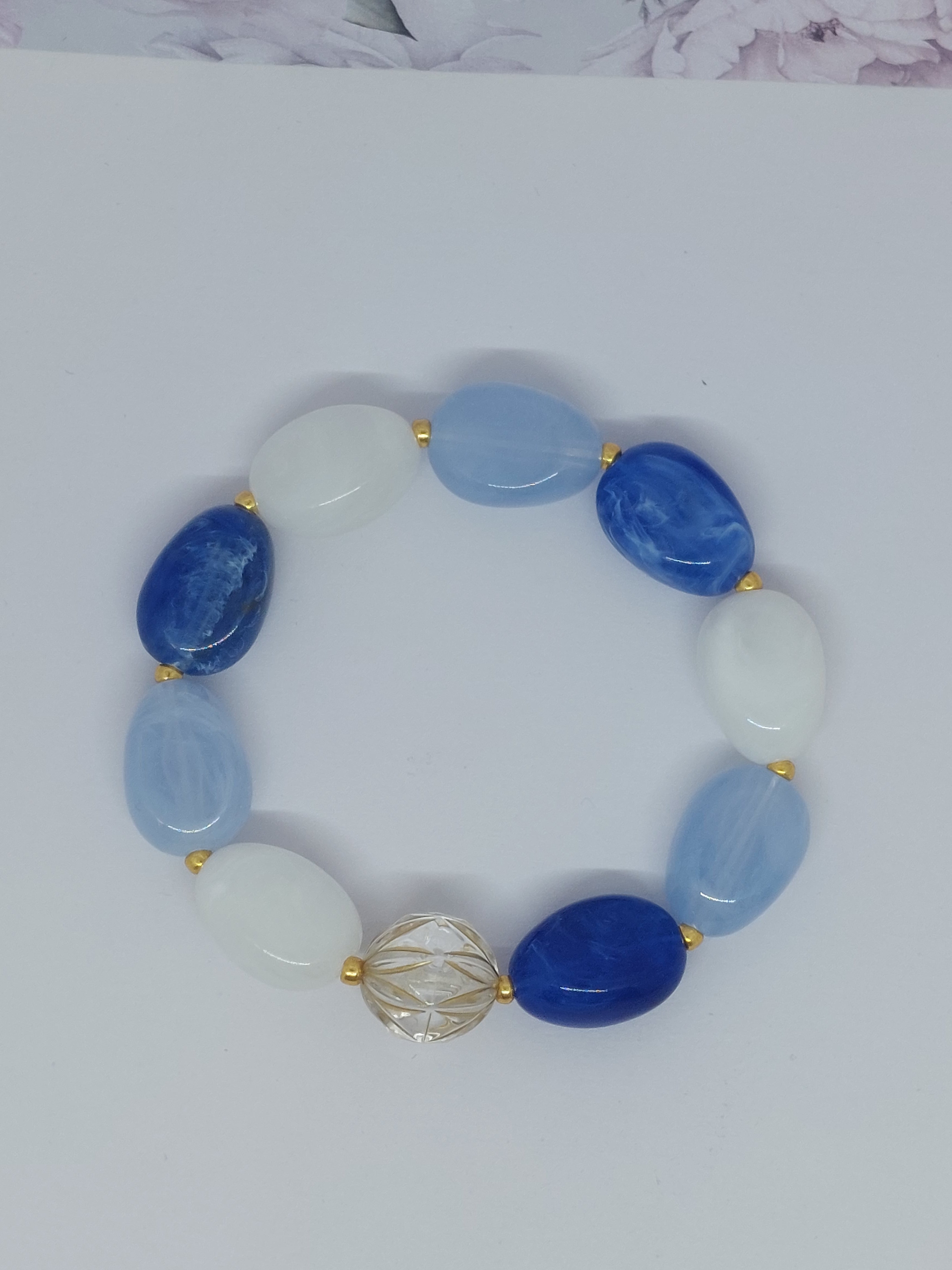 Kralen armband Blauw/wit