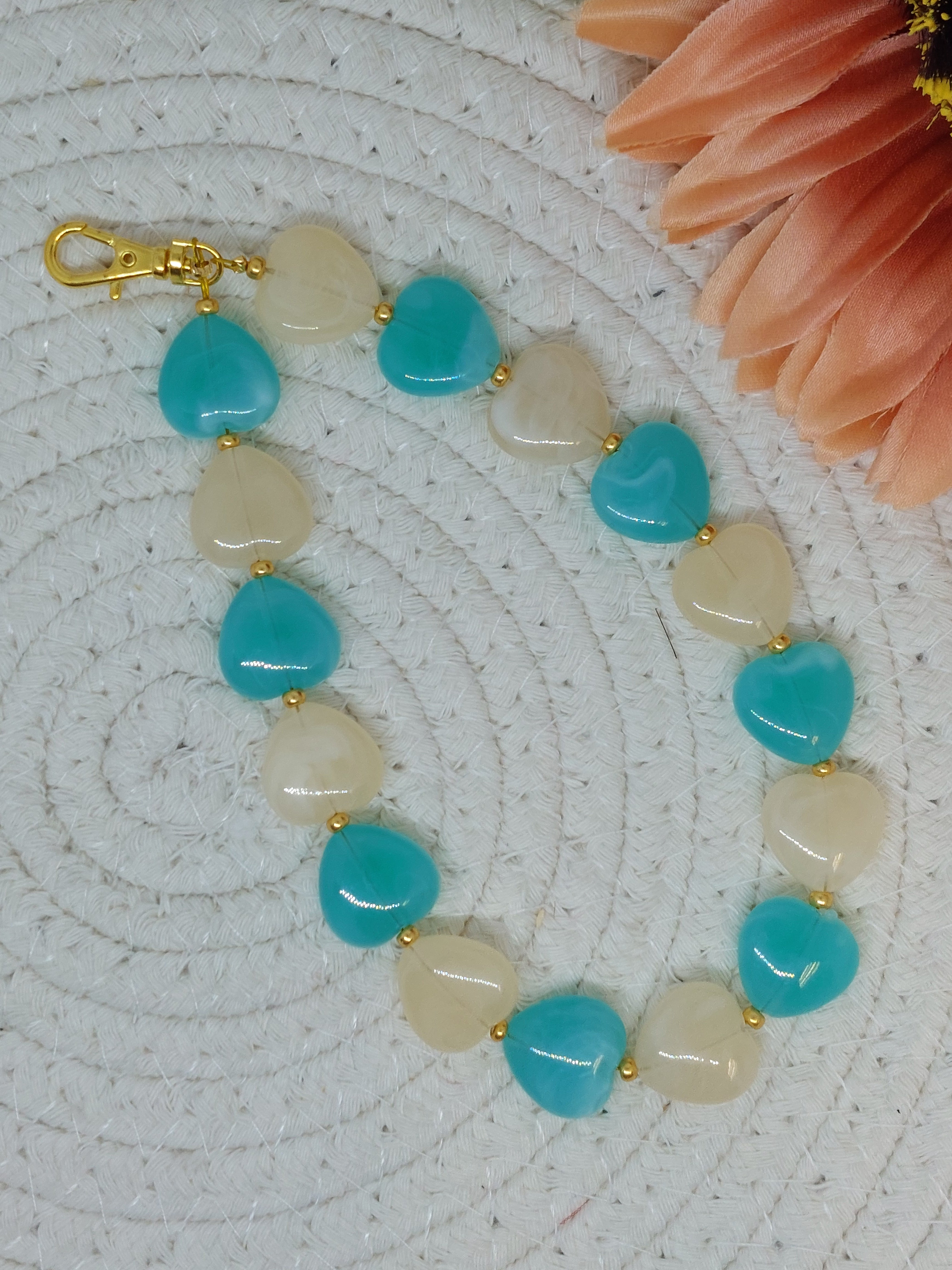 Telefoonkoord Hartje Turquoise/Creme