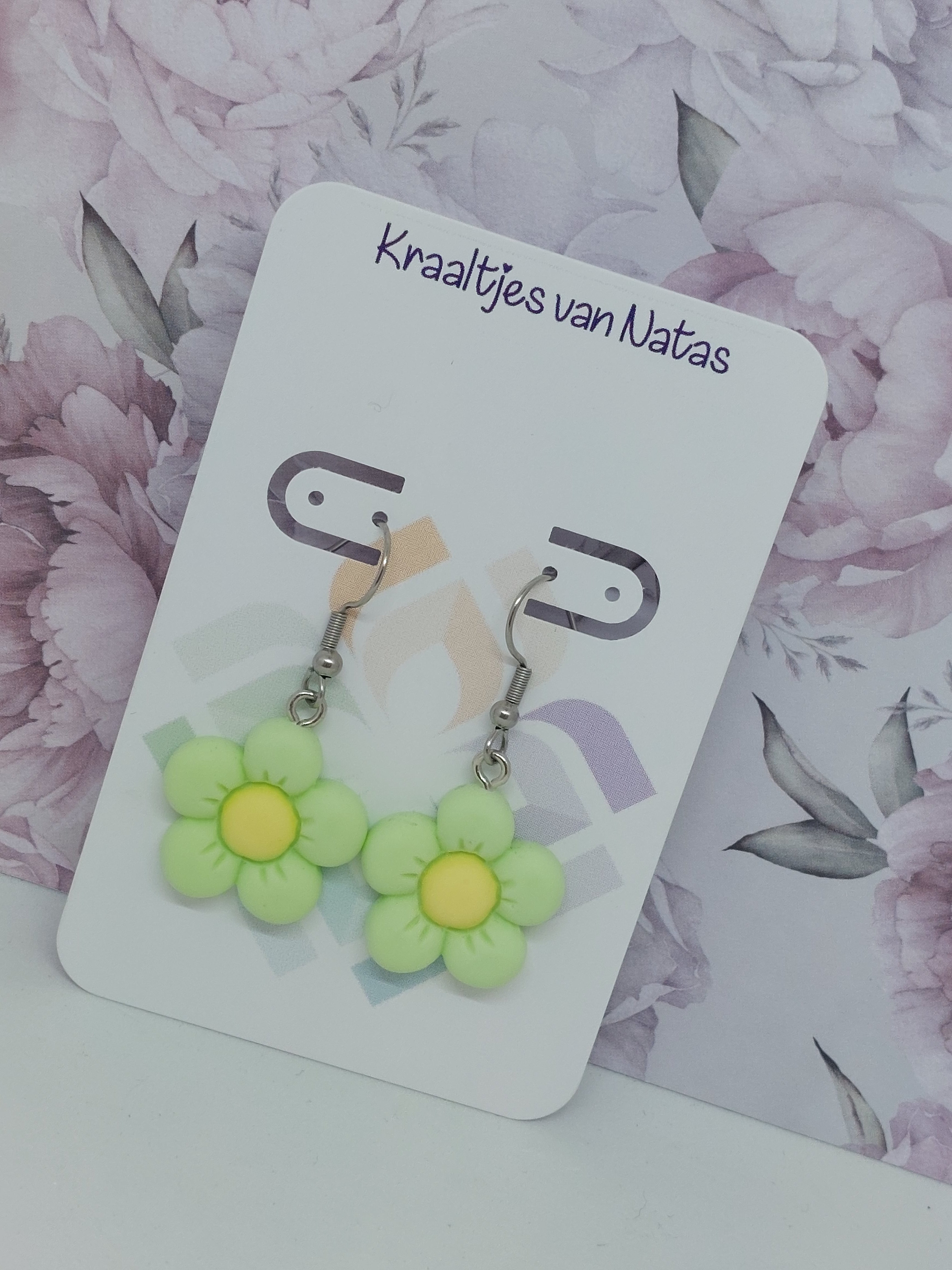 Bloem oorbel Licht Groen