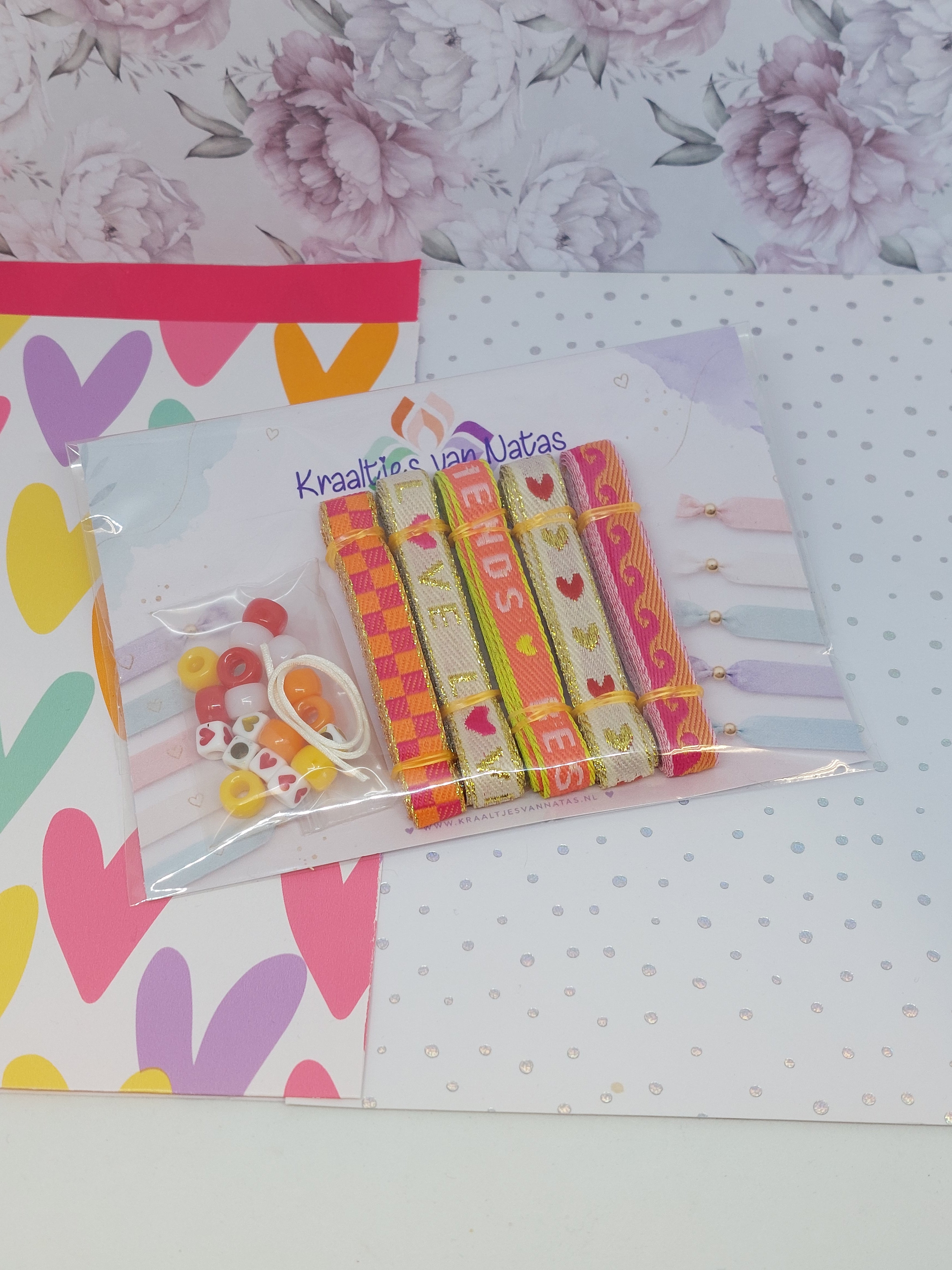 DIY set lintarmbandjes maken Oranje/creme