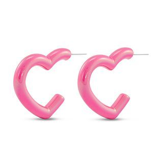 Trendy oorbellen hart Fuchsia pink-pearl shine coating