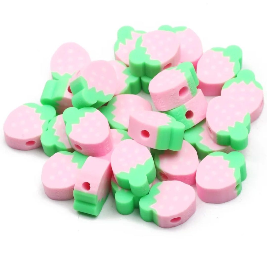 Fimo kraal aardbei licht roze