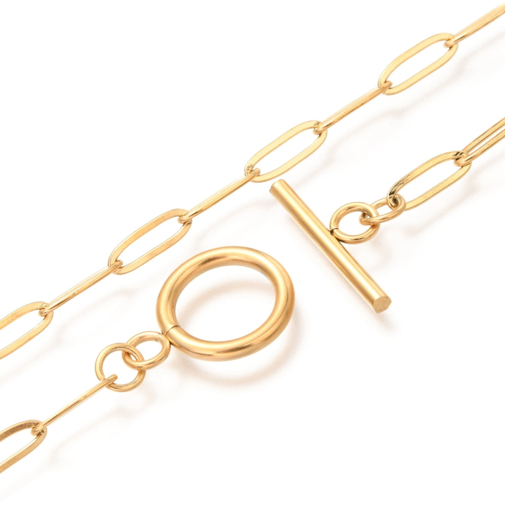 Ketting paper clip met kapittelslot goudkleurig (RVS)
