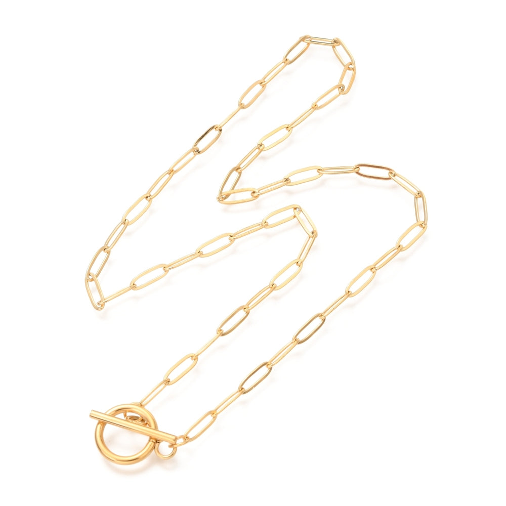 Ketting paper clip met kapittelslot goudkleurig (RVS)