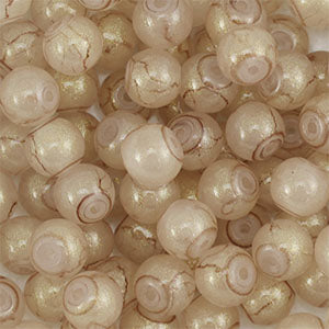 Glaskralen met glitters Beige-gold 6mm
