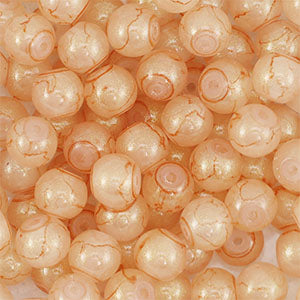 Glaskralen met glitters Coral orange-gold 8mm