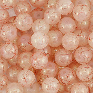 Glaskralen met glitters Dusty pink-gold 6mm