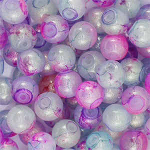 Glaskralen met glitters Multicolour purple-gold 6mm