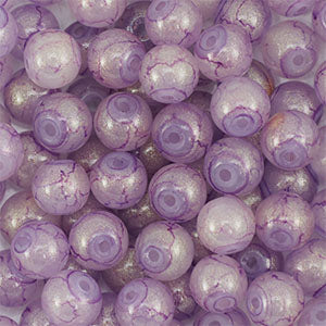 Glaskralen met glitters Purple-gold 8mm