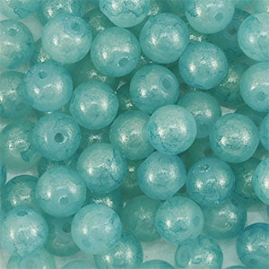 Glaskralen met glitters Turquoise blue- 8mm